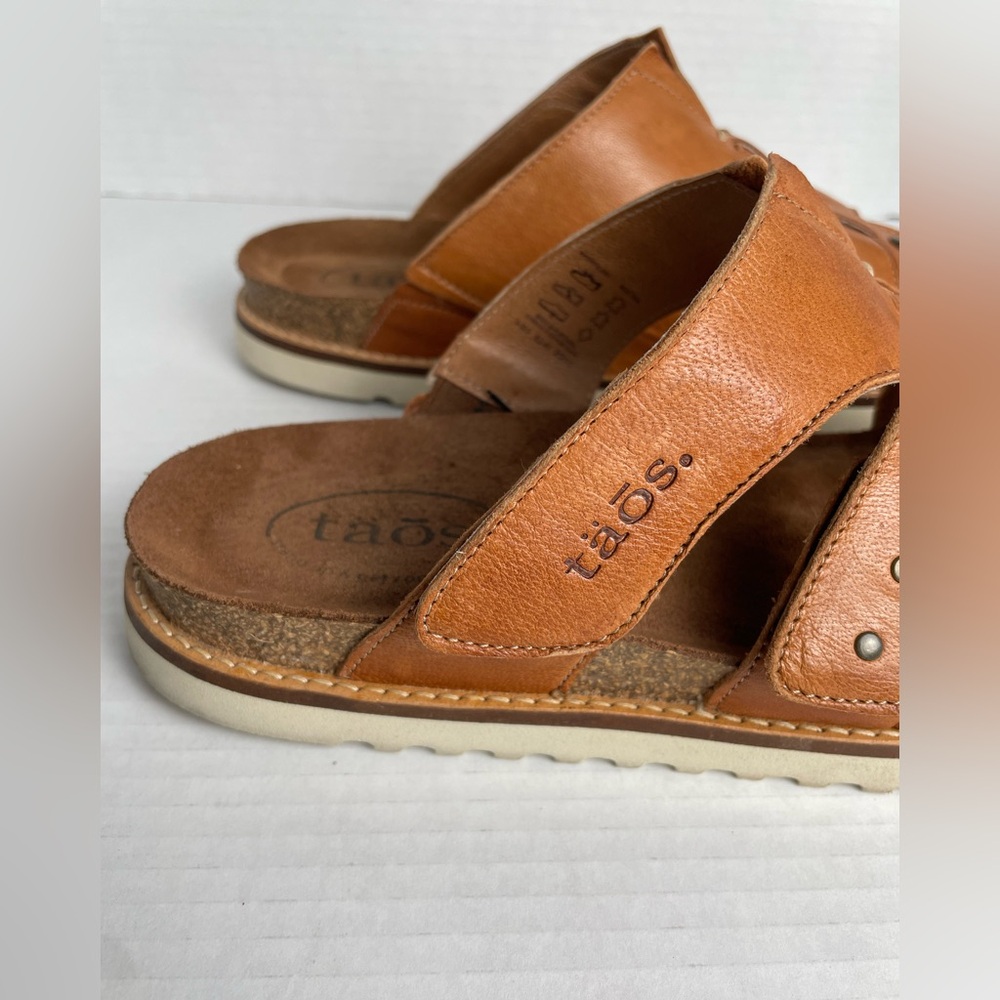 Taos Leather Magnificent Sandals Women’s Size EU 41 Brown Cognac Fisherman Slide - Picture 5 of 15